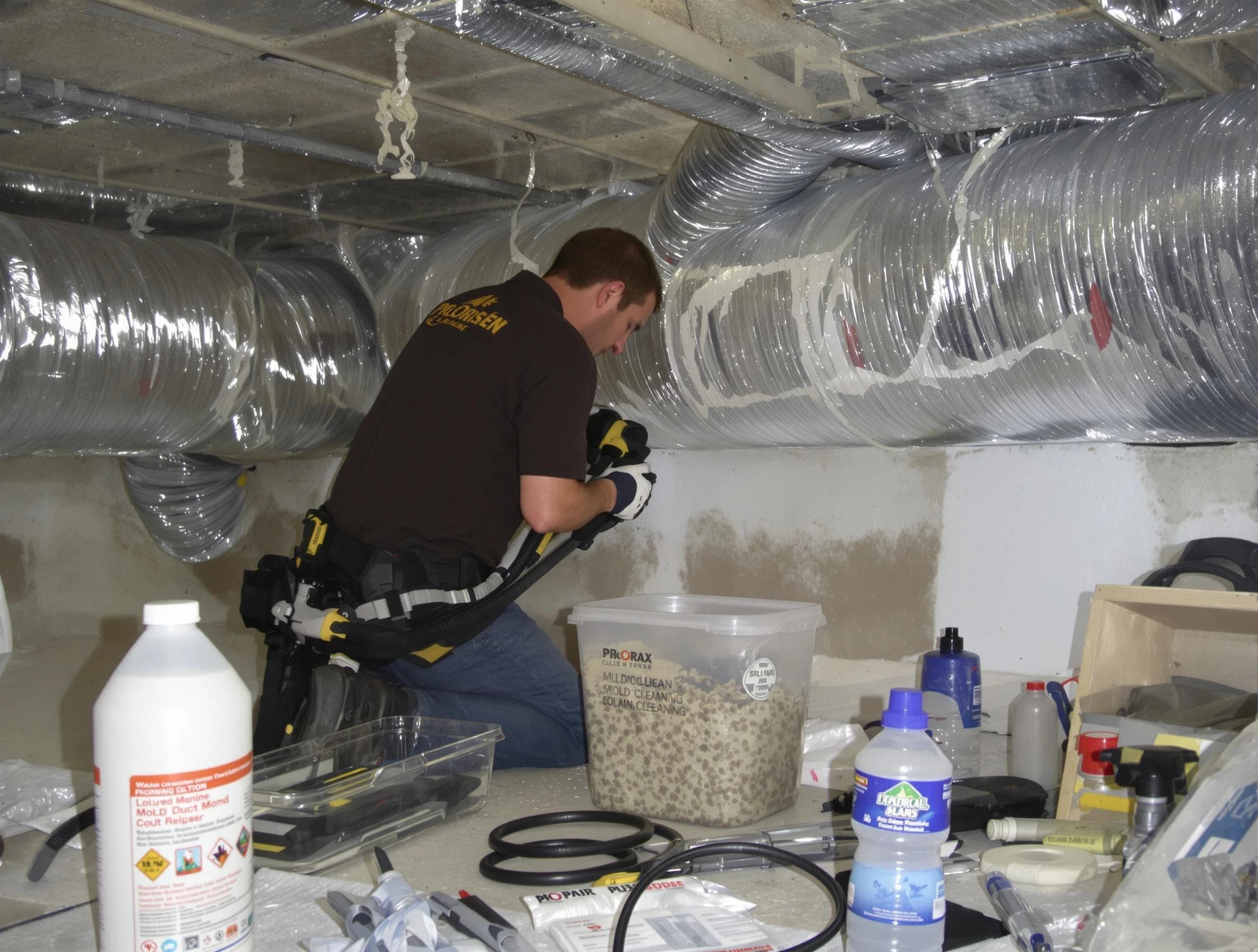 Fayetteville Air Duct Cleaning specialist performing professional mold removal from air ducts in Fayetteville