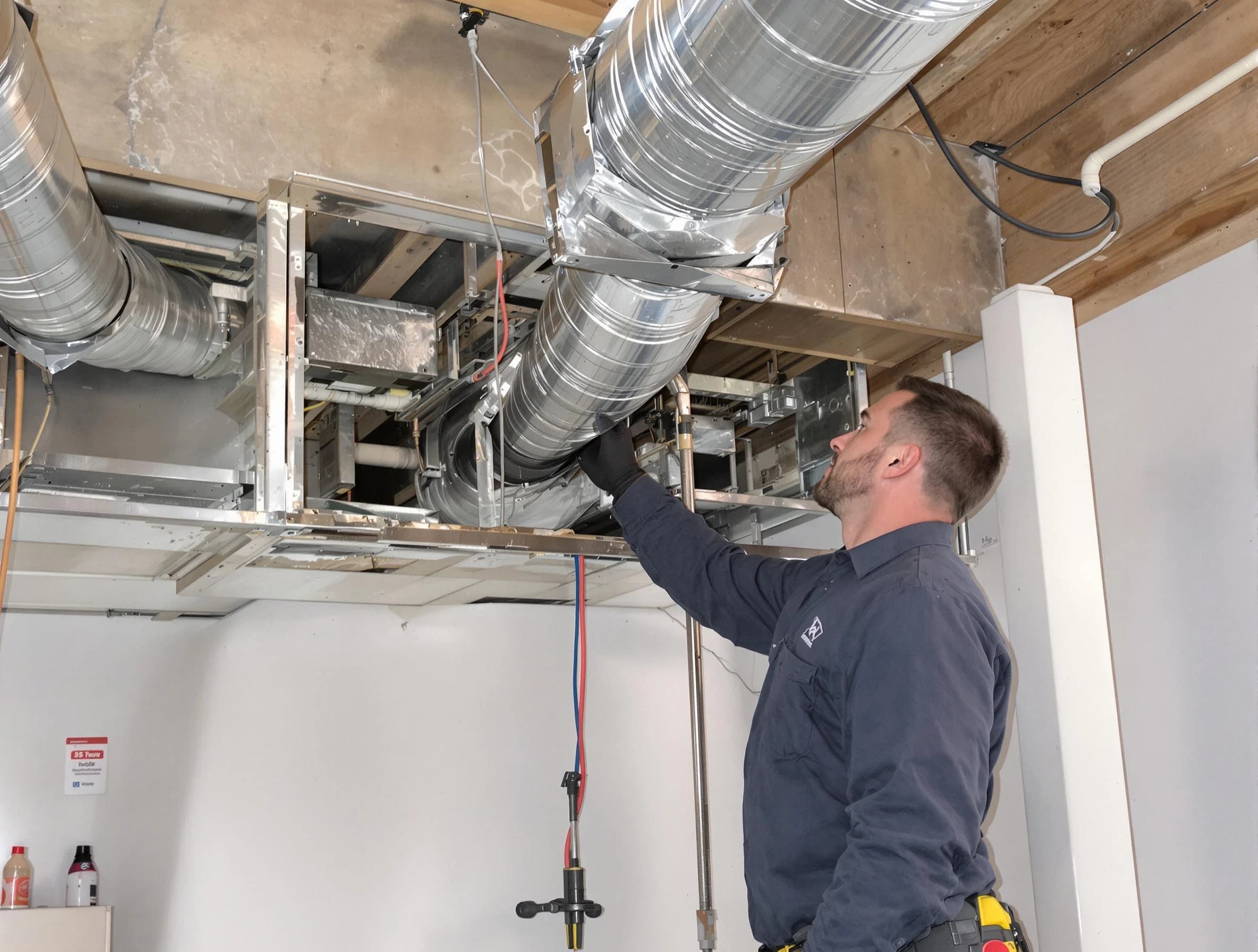 Fayetteville Air Duct Cleaning technician performing professional air duct repair using specialized tools in Fayetteville