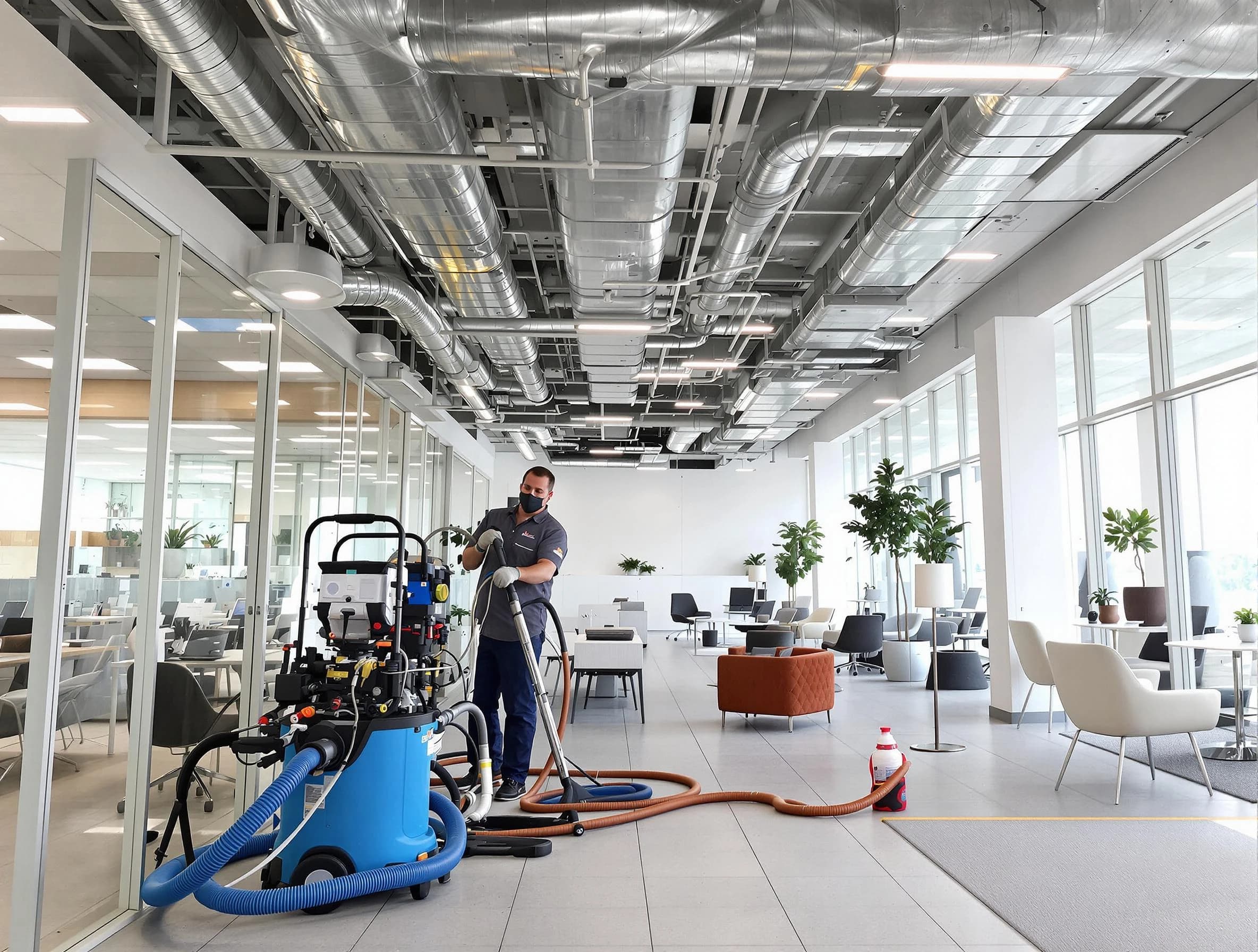 Fayetteville Air Duct Cleaning team conducting comprehensive commercial duct cleaning at a business location in Fayetteville