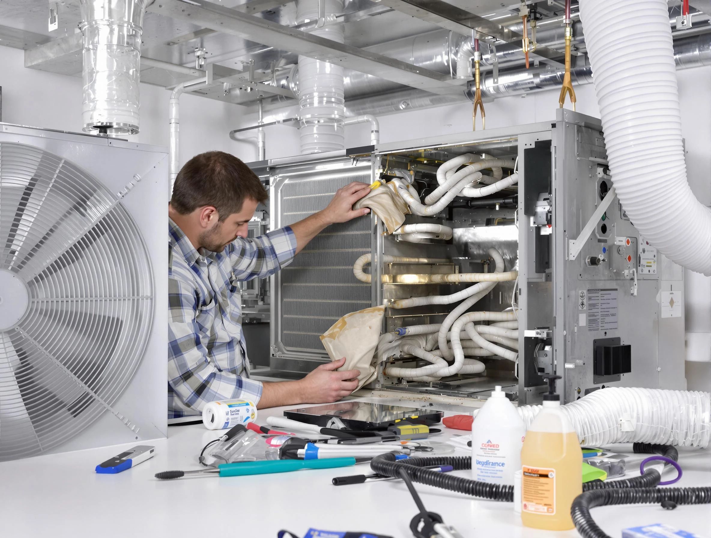 Fayetteville Air Duct Cleaning specialist performing precision AC coil cleaning in Fayetteville